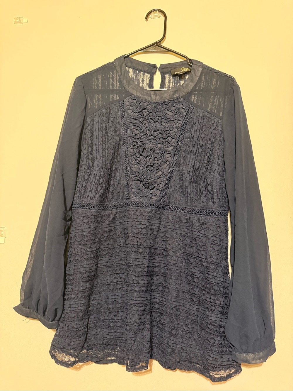 Suzanne Betro Navy Lace Peasant Blouse